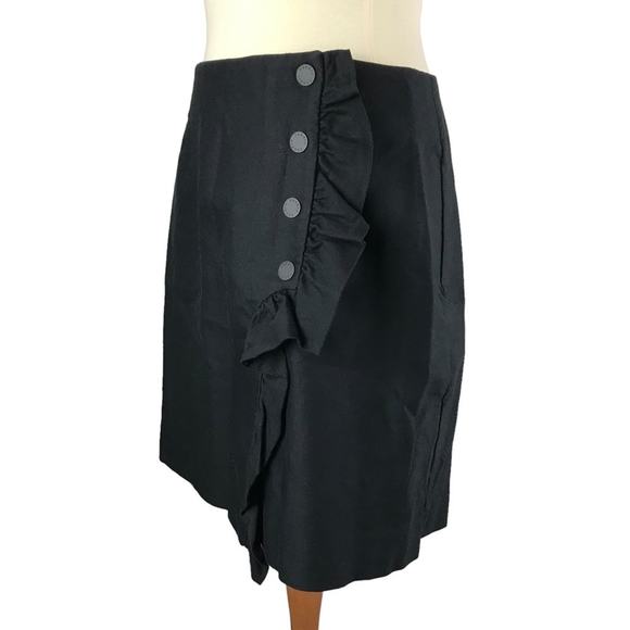 Sandro Paris Black Mini Side Button Ruffle Hip Cotton Preppy Designer Skirt 3 - Picture 9 of 9